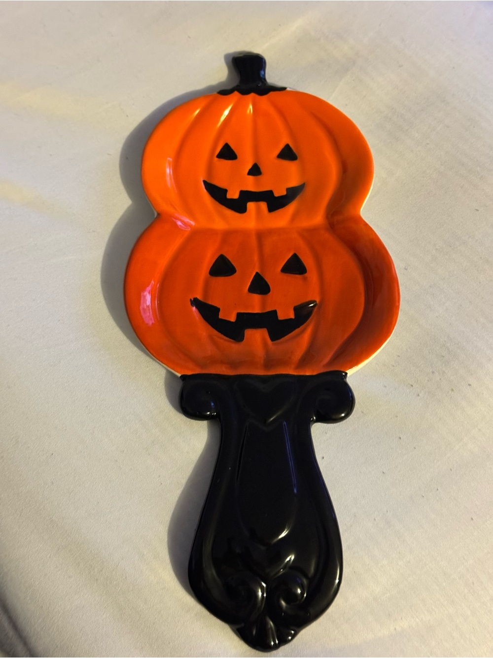Halloween Double Jack-O'-Lantern Decorative Serving Spoon holder- Orange & Black
